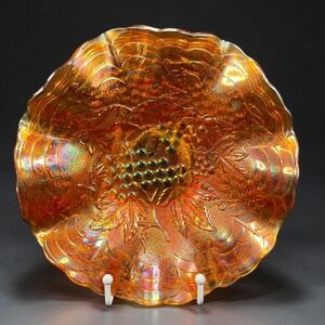 Imperial Glass Marigold Carnival Glass Heavy Grape Ruffled Bowl Vintage‎ 8.5inch